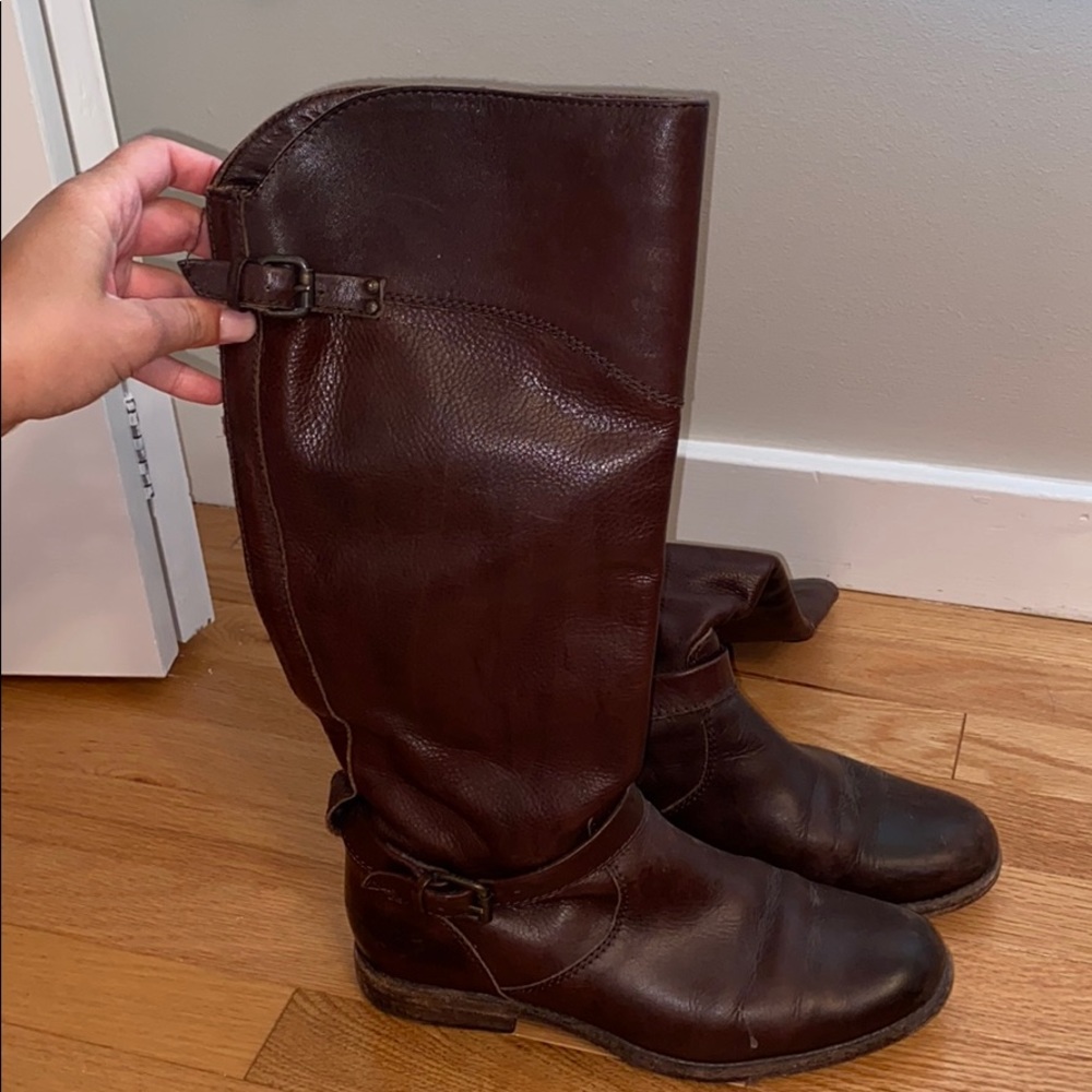 Frye brown knee high leather boots